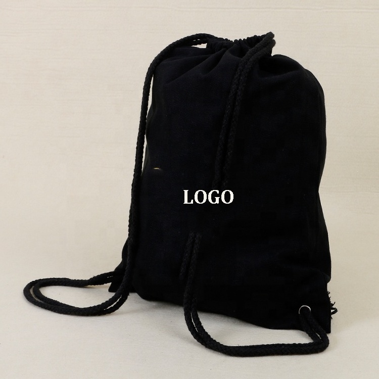 drawstring backpack with logo custom eco friendly recyclable canvas packaging bag reusable organic cotton drawstring bag