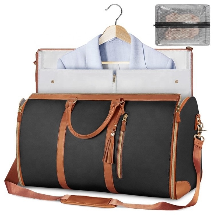 Sympathybag Foldable women's travel convenient carry-on clothing bag, large PU leather duffel bag women's fashion travel bag