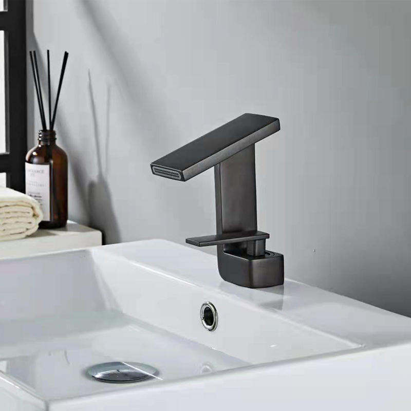 Stainless Steel Brass Waterfall Bathroom Basin Faucet Hot & Cold Mixer Sink Faucet Square Bathroom Faucet