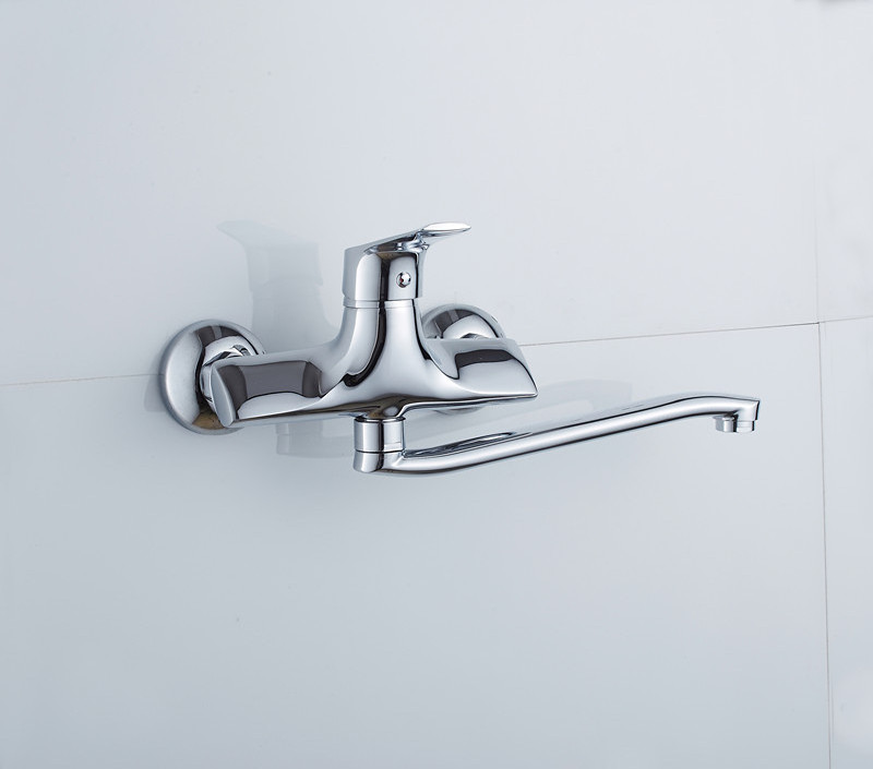 Kitchen Faucet Wall Mounted Bras Hot Cold Mixer Single Lever Kitchen Tap Faucet