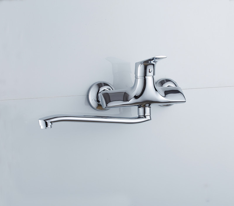 Kitchen Faucet Wall Mounted Bras Hot Cold Mixer Single Lever Kitchen Tap Faucet