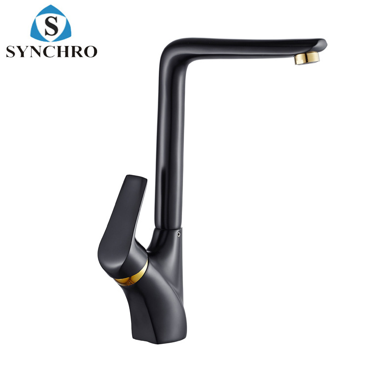 Black brass long neck kitchen mixer sink faucet 360 tap