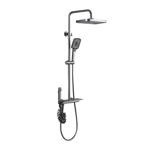 Modern bathroom brass body black bathtub rainfall shower single handle thermostatic faucet mixer shower set