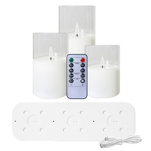 Rechargeable LED Flameless Flickering Glass Candles Battery Operated Pillar Candles Long Lasting  Real Wax USB Candles