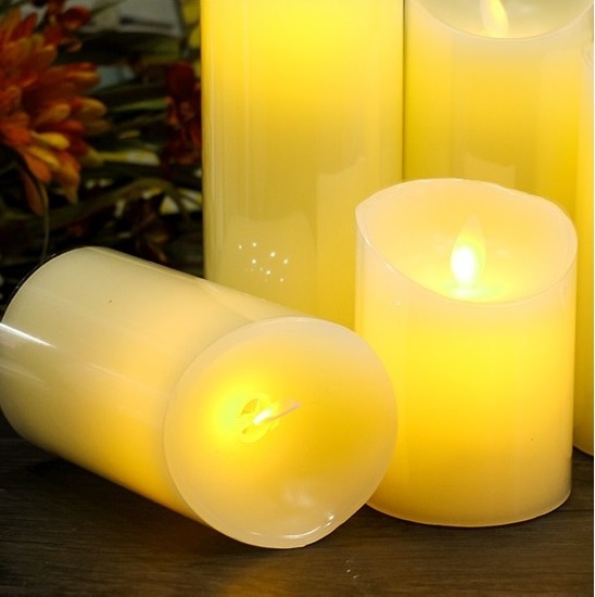 Stylish home decoration 3d real flame pillar smart grey glass led candle light