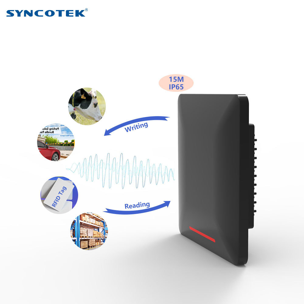 Syncotek Waterproof Parking gate vehicle access control reader 15 Meter Long Range RFID UHF tag Reader With Led