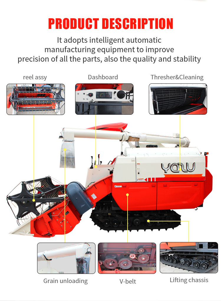 New Kubota type 70HP YZAU DC70+  small rice and wheat combine harvester