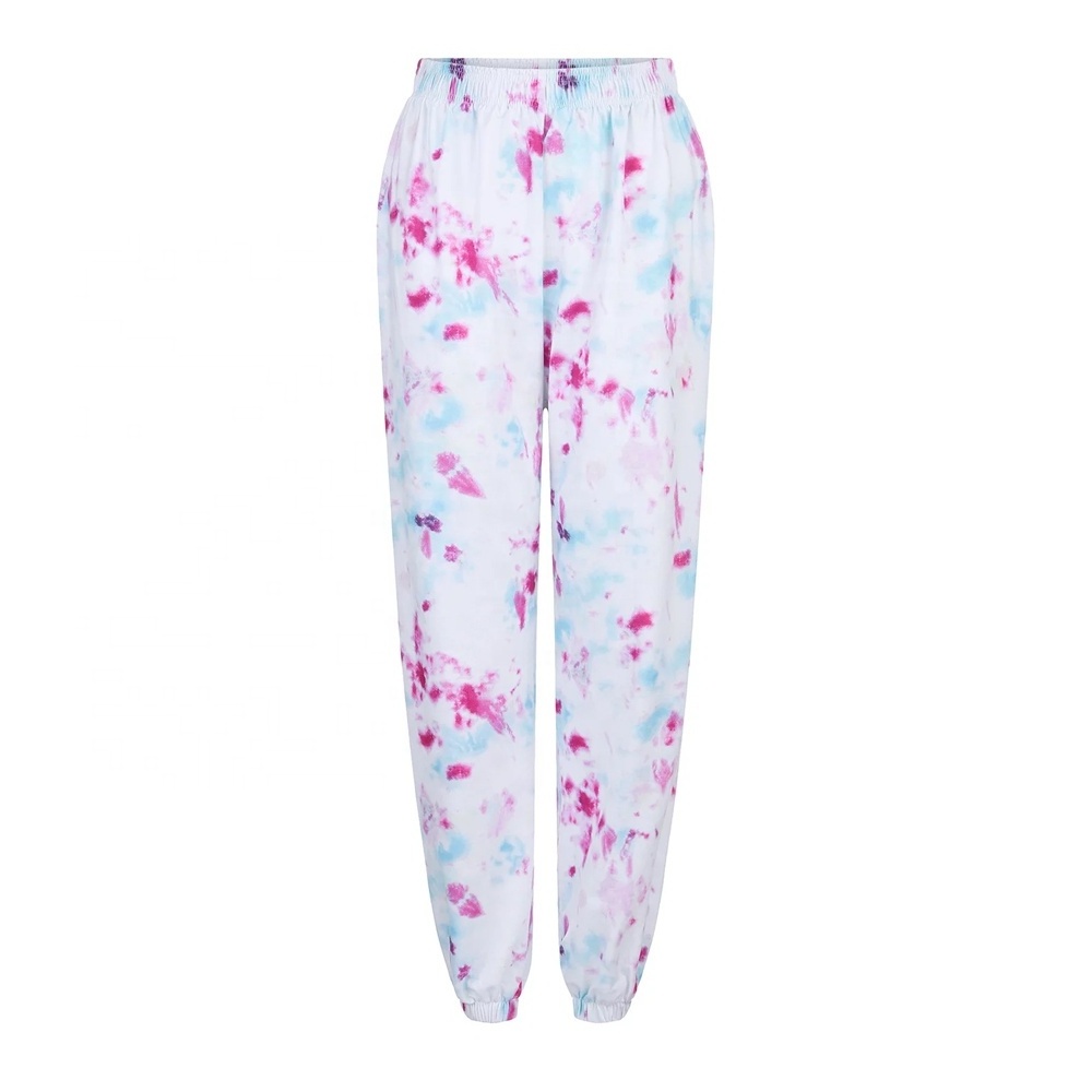 Tie Dye Custom Design Elastic Waist Baggy Pants Gym Wear Sweat Pants For Women