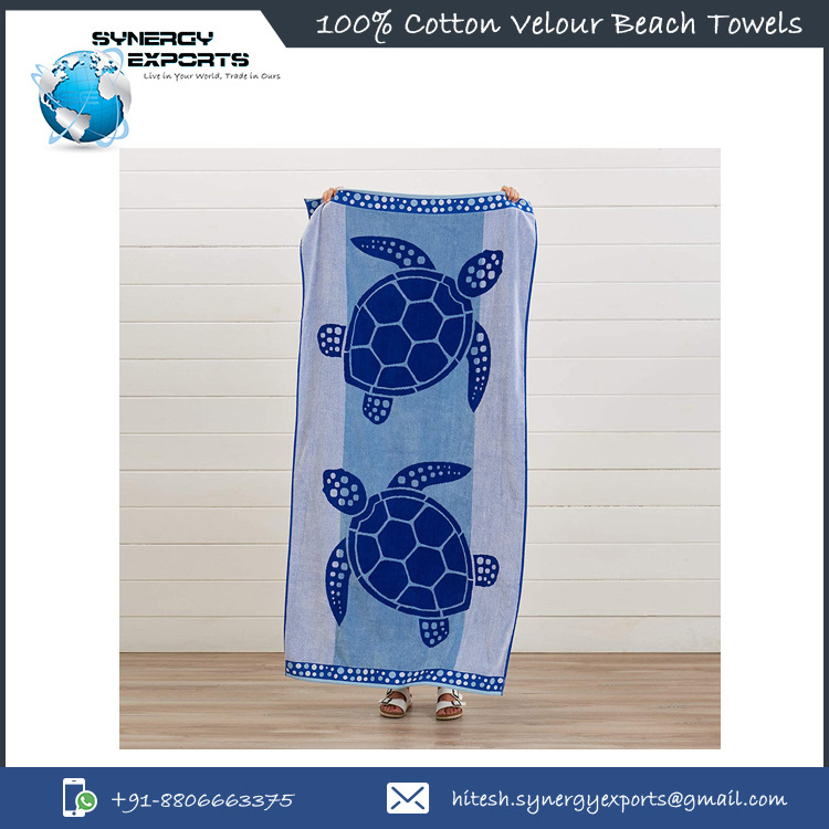 Leading Exporter Supply 100% Cotton Solid Pattern All Season High Quality Quick-Dry Sustainable Velour Beach Towels at Low Price