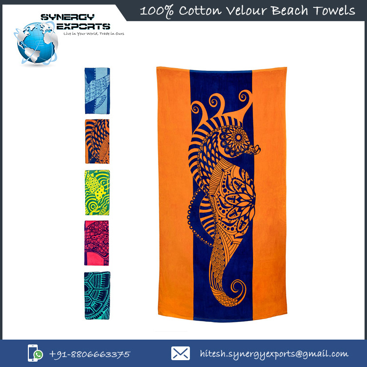 Leading Exporter Supply 100% Cotton Solid Pattern All Season High Quality Quick-Dry Sustainable Velour Beach Towels at Low Price