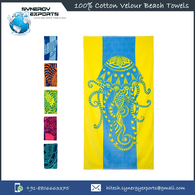 Leading Exporter Supply 100% Cotton Solid Pattern All Season High Quality Quick-Dry Sustainable Velour Beach Towels at Low Price