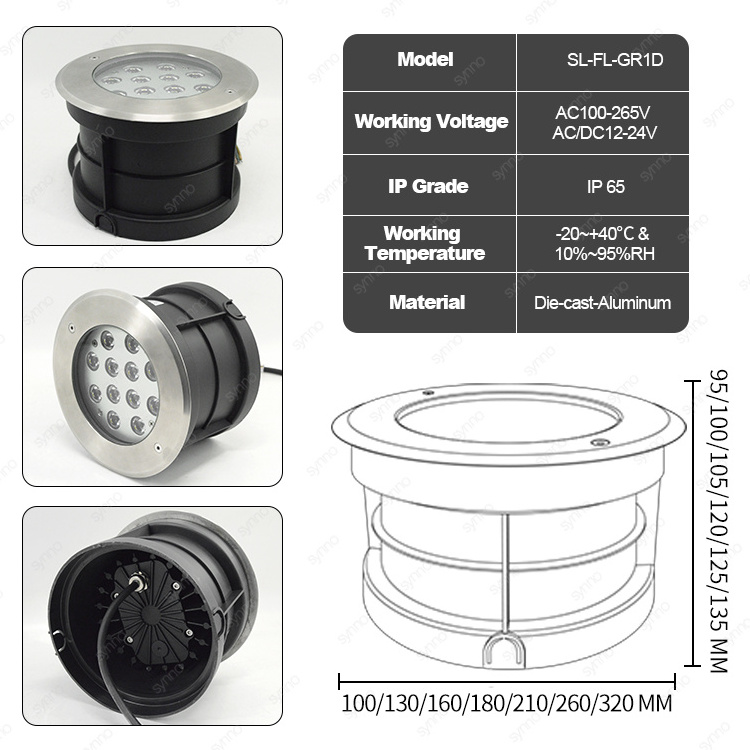 Outdoor recessed ground floor lamp ip67 waterproof rgb inground 12v dc24v 304 stainless steel buried led underground light