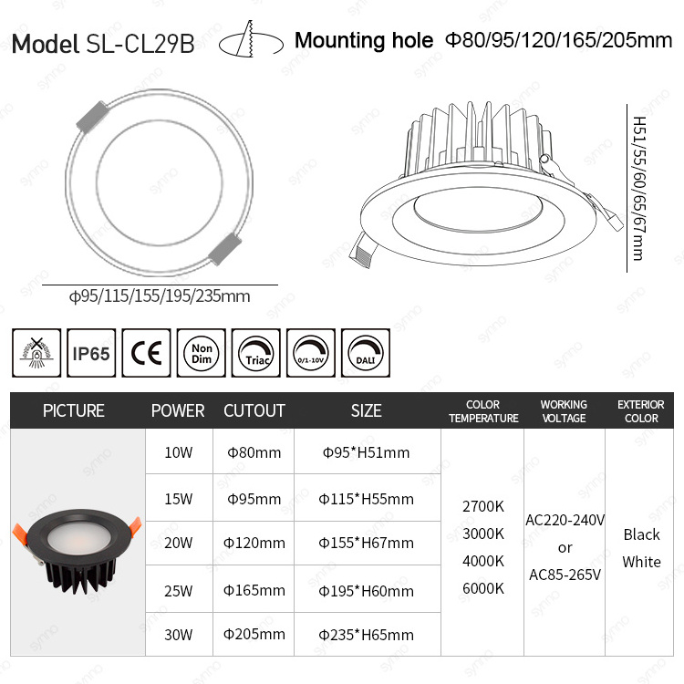 Commercial shop spotlight black whiter optional ip65 cct led downlight outdoor downlight spot light ip65 down light