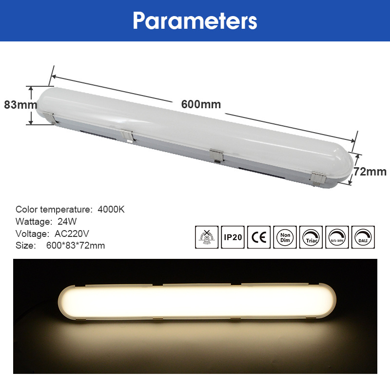 Aluminum 130lm/w ip65 waterproof vapor tight industrial workshop linear led batten lights tri-proof led triproof light