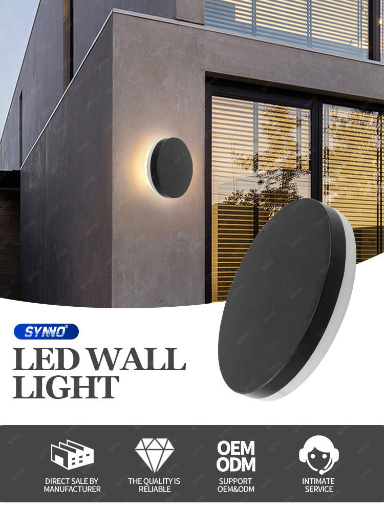 Black Modern Exterior Home Wall Scones External Fixtures Round Boundary Lamp Indoor Circular Led Wall Lights