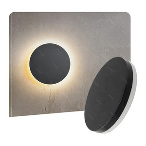 Black Modern Exterior Home Wall Scones External Fixtures Round Boundary Lamp Indoor Circular Led Wall Lights