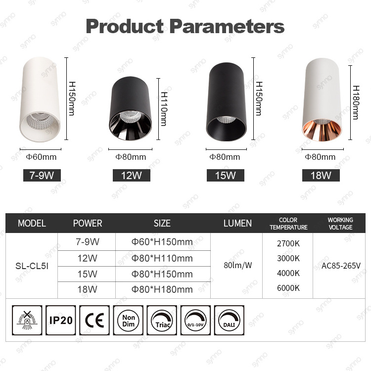 Surface Mounted Cylinder Led Downlight 7w 12w 15w 18w Aluminum Anti-glare LED Ceiling Down Light Spotlight Spot Light