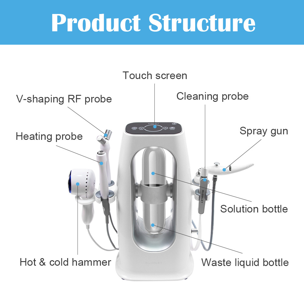 Portable 5 in 1 multifunctional oxygen spray oxygen jet peel rf skin tightening face facial cleansing machine