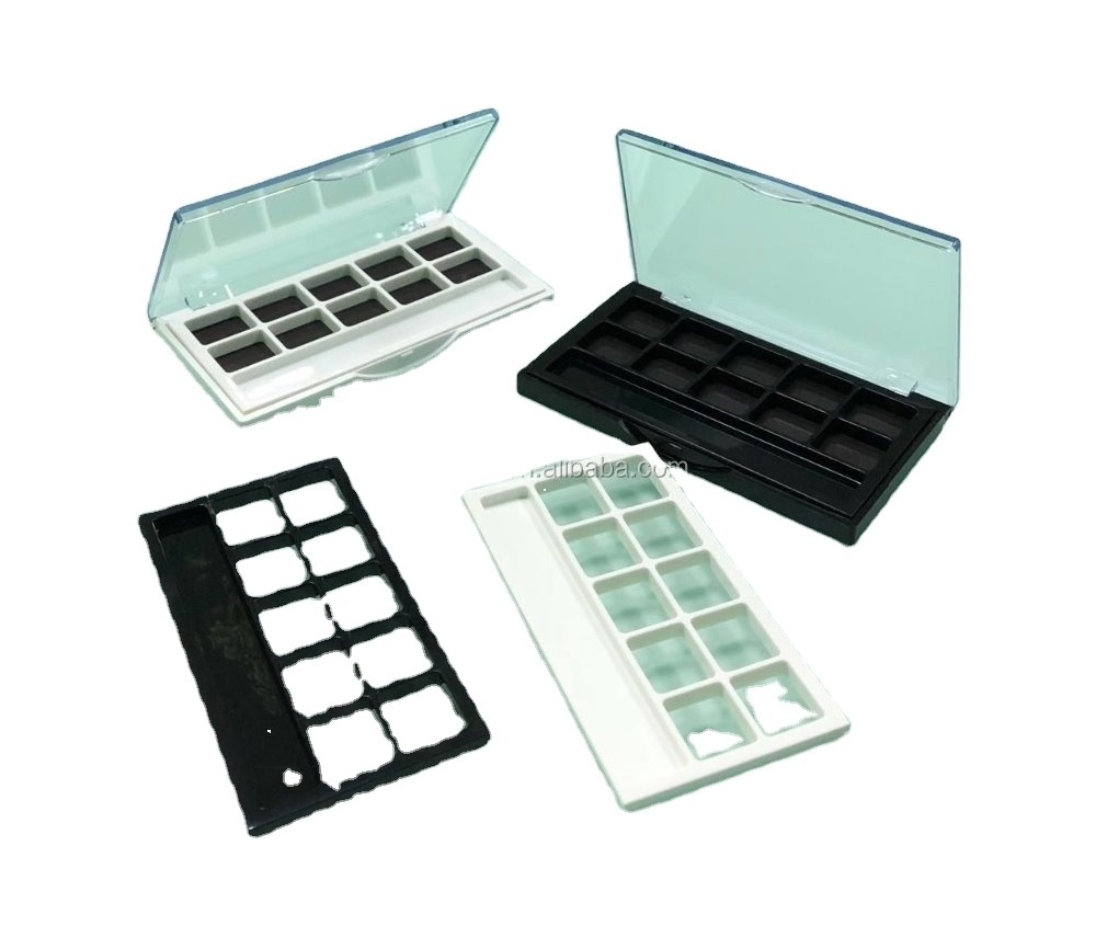 11-Pans DIY Colors Refillable Magnet Insert Rectangle Eye Shadow Compact ABS Cosmetic Plastic Boxes for Powder Case Cover