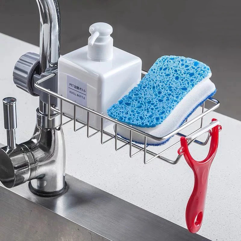 Stainless Steel Adjusting Multifunctional Over Kitchen Sink Caddy Clamp Faucet Sponge Scrubber Holder