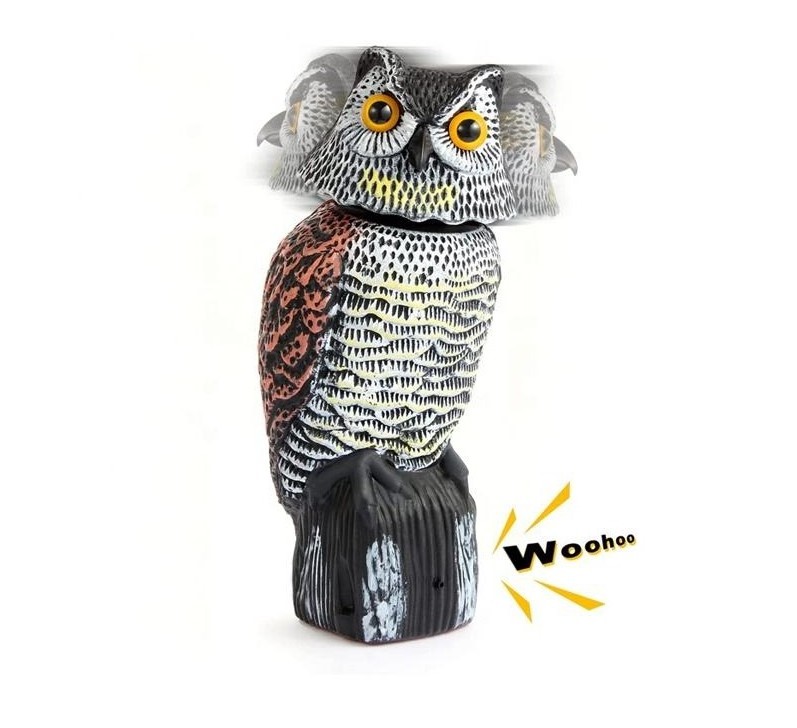 Scarecrow Sculpture Hot Sale Garden Decorative Plastic with Rotating Head and Sound Bird Repellent Owl Bag Packing Bird Repeller