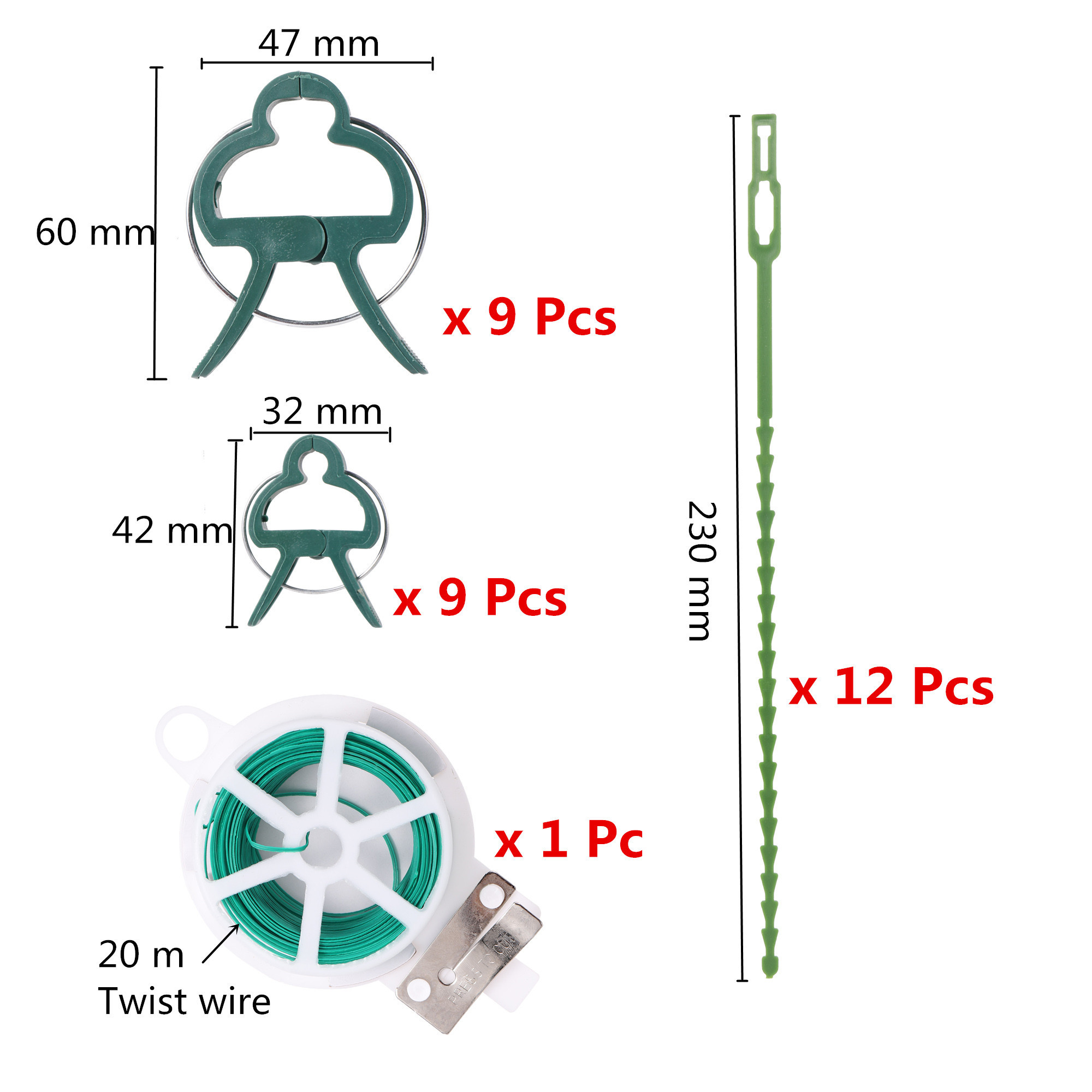 31 Piece Plant Support Set Includes 18 Plant Support Clips in 2 Sizes 12 Adjustable Plant Ties 1 Roll 20 m Garden Wire