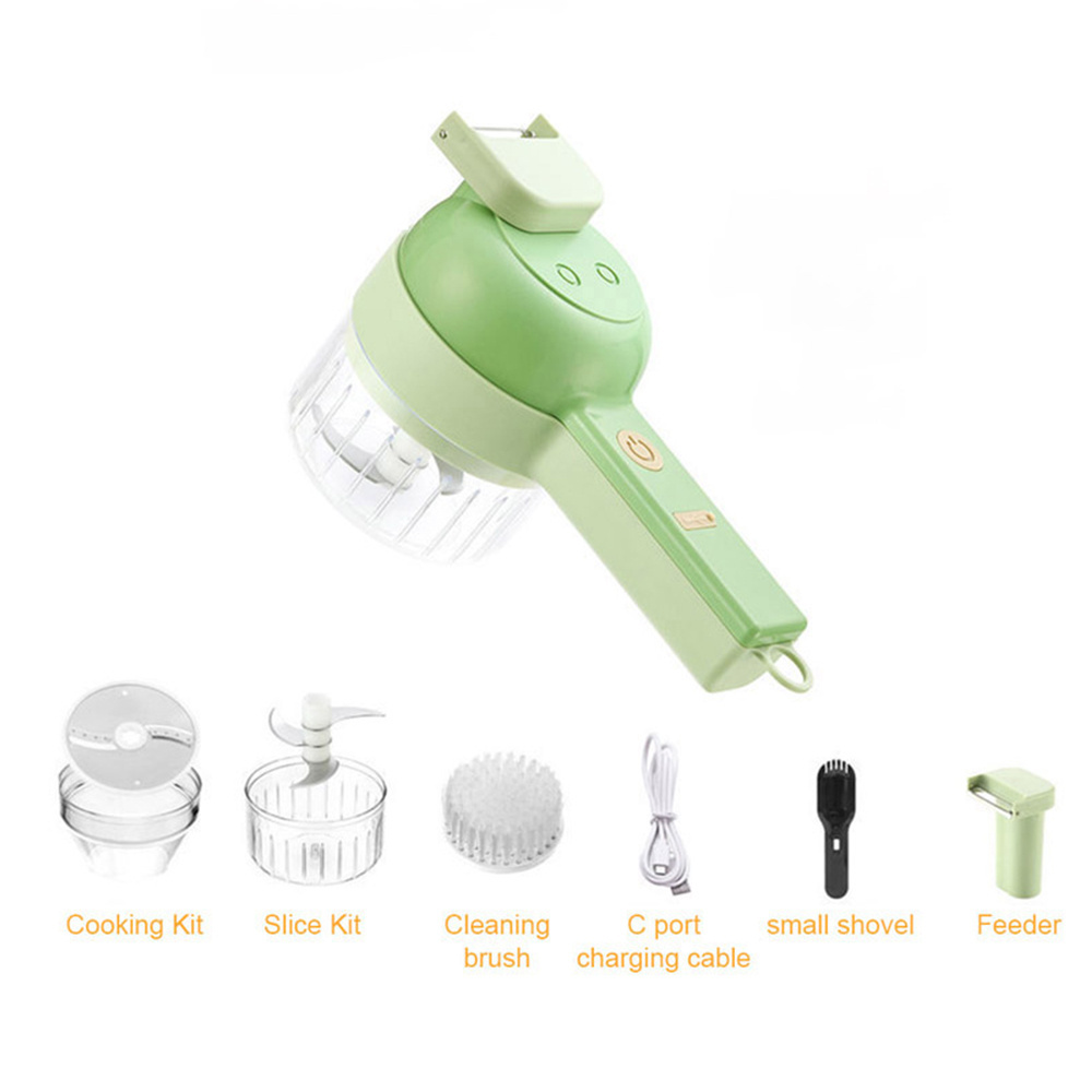 4 In1 Multifunctional Electric Vegetable Cutter Slicer Garlic Mud Masher Chopper Cutting Pressing Mixer Food Slice Usb Charging