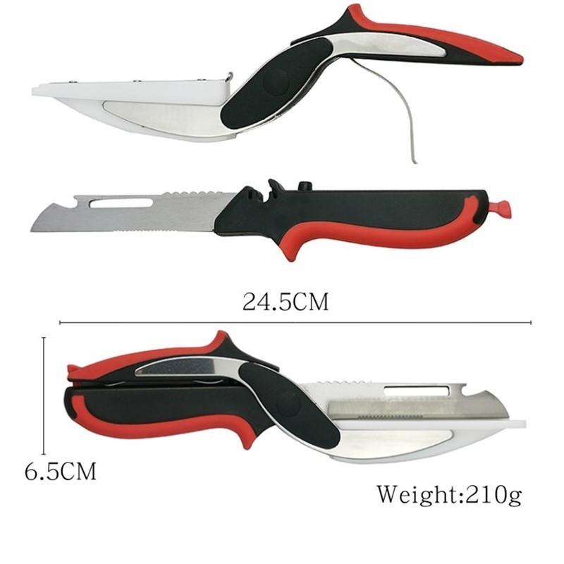 Multifunction Kitchen Scissor 6 in 1 Cutting Board Utility Cutter Stainless Steel Vegetable Meat Scissor Kitchen Cooking Knife