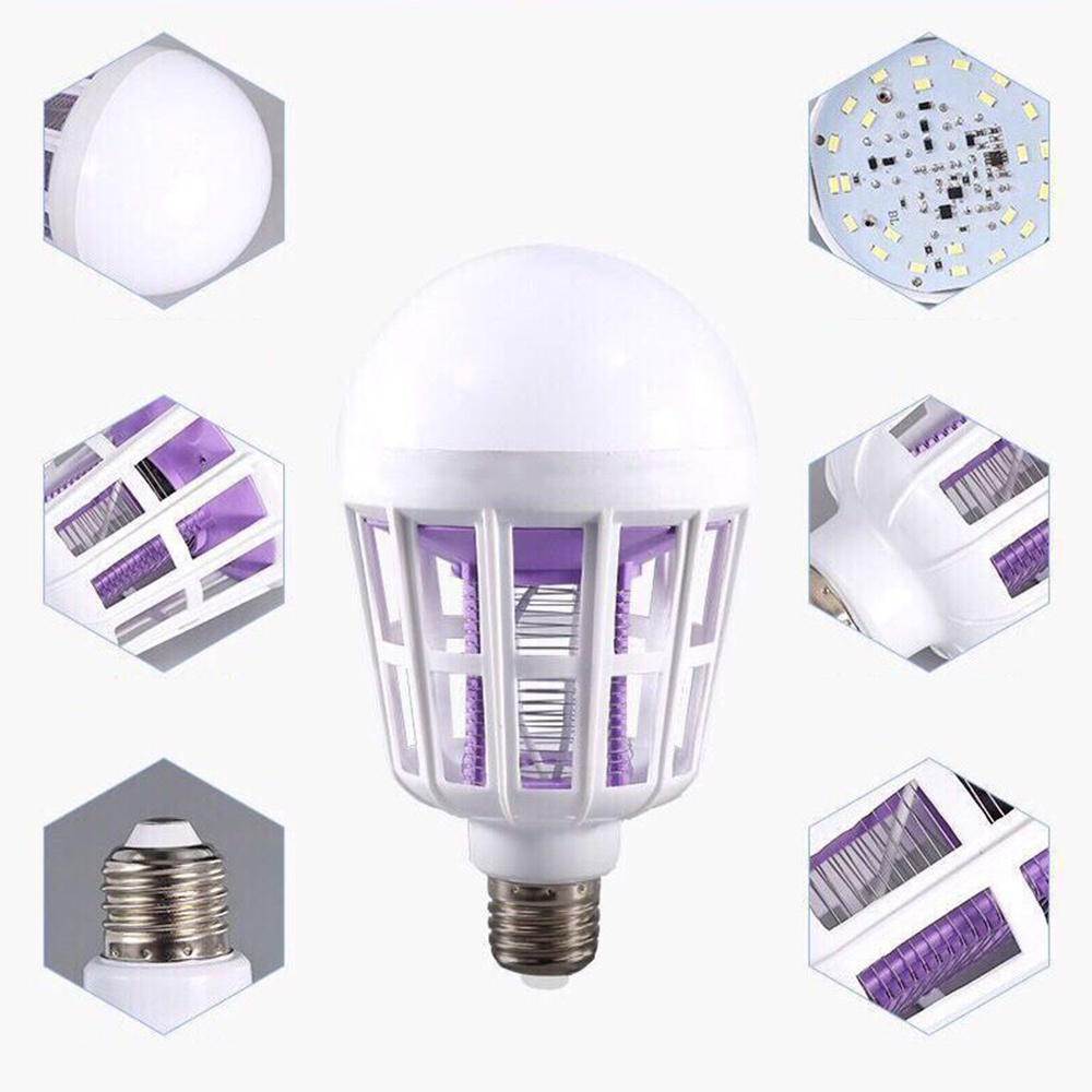 Bug Zapper Light Bulb 2 in 1 Mosquito Killer Lamp LED Electronic Insect Zapper traps Safe Non-Toxic Silent Effortless Operation