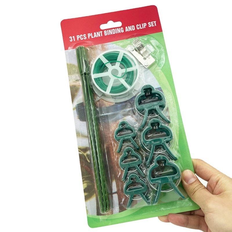 31 Piece Plant Support Set Includes 18 Plant Support Clips in 2 Sizes 12 Adjustable Plant Ties 1 Roll 20 m Garden Wire