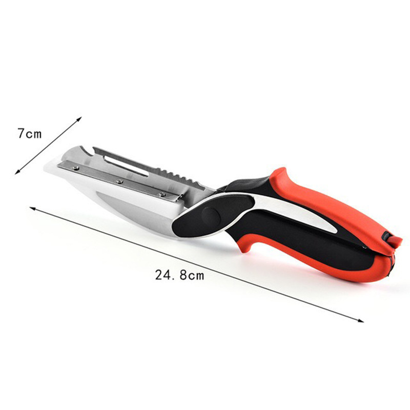 Multifunction Kitchen Scissor 6 in 1 Cutting Board Utility Cutter Stainless Steel Vegetable Meat Scissor Kitchen Cooking Knife