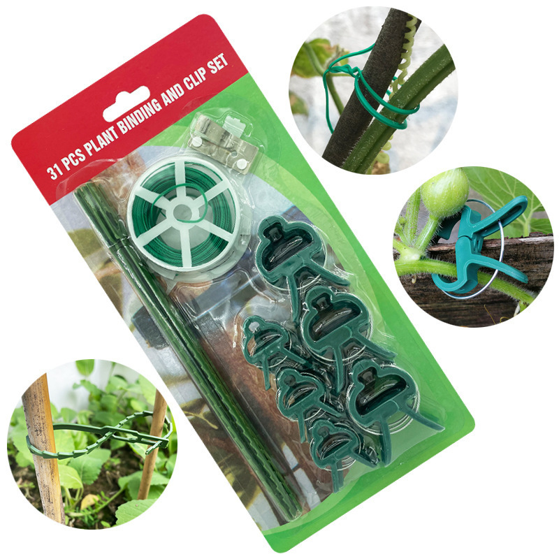 31 Piece Plant Support Set Includes 18 Plant Support Clips in 2 Sizes 12 Adjustable Plant Ties 1 Roll 20 m Garden Wire