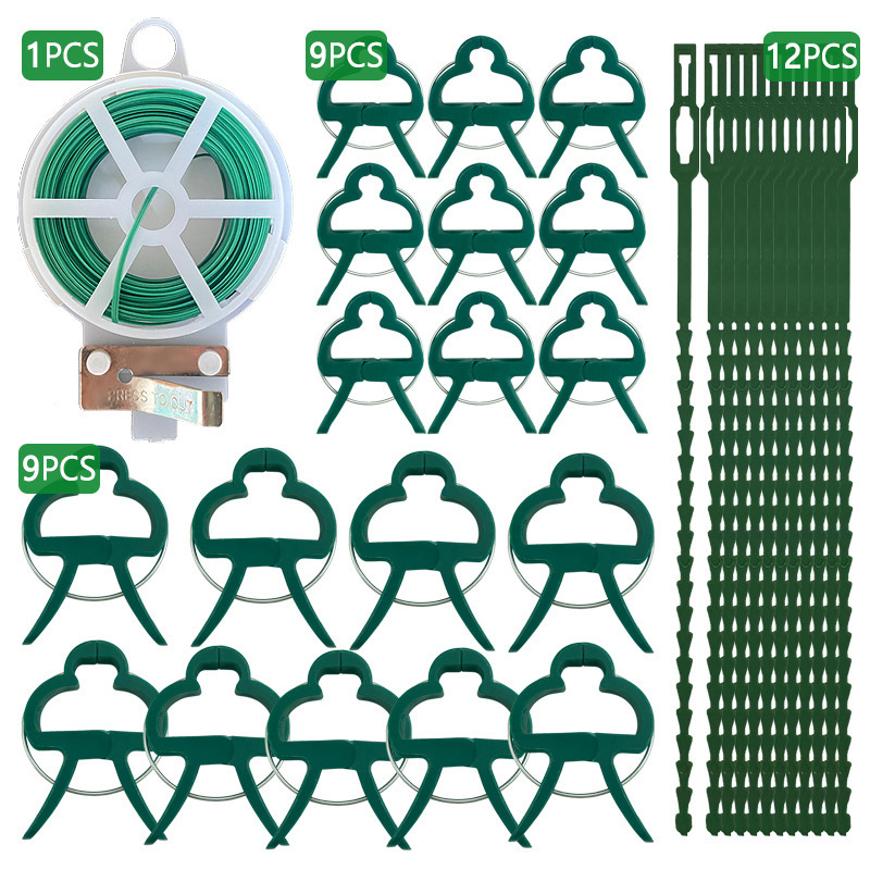 31 Piece Plant Support Set Includes 18 Plant Support Clips in 2 Sizes 12 Adjustable Plant Ties 1 Roll 20 m Garden Wire