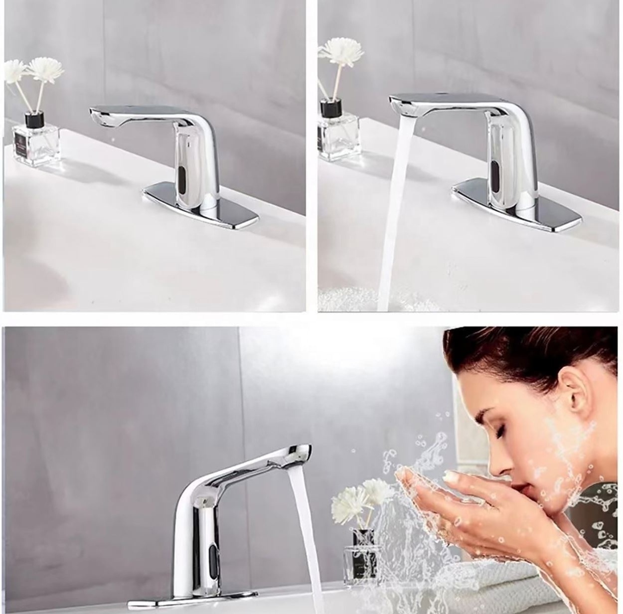 Factory Direct OEM ODM High Quality Brass Material Silver Sensing Self Closing Automat Basin Faucet Mixer Tap