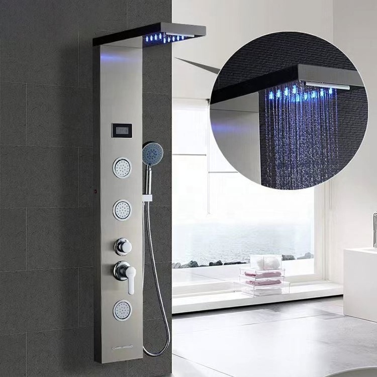 Hot Sell OEM ODM  Constant Temperature Digital Display LED Light Rainfall Shower Head Panel Faucet