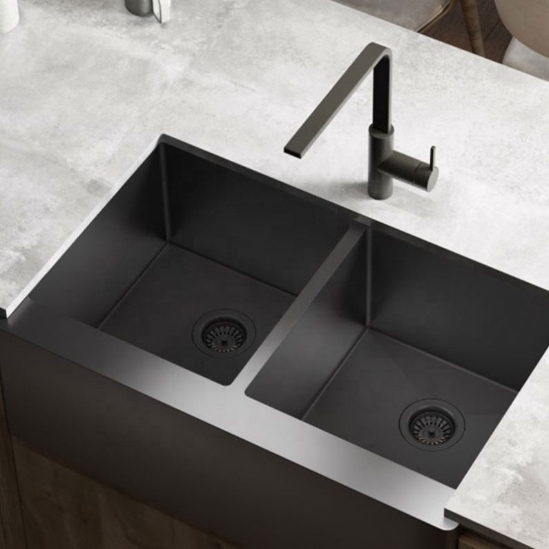 Factory Wholesale Hot Sale Black Sus304 Double Bowl sink Style House Kitchen Farm Sink