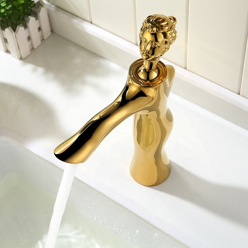 Low Price Brush Gold Copper Bathroom Basin Luxury Faucet