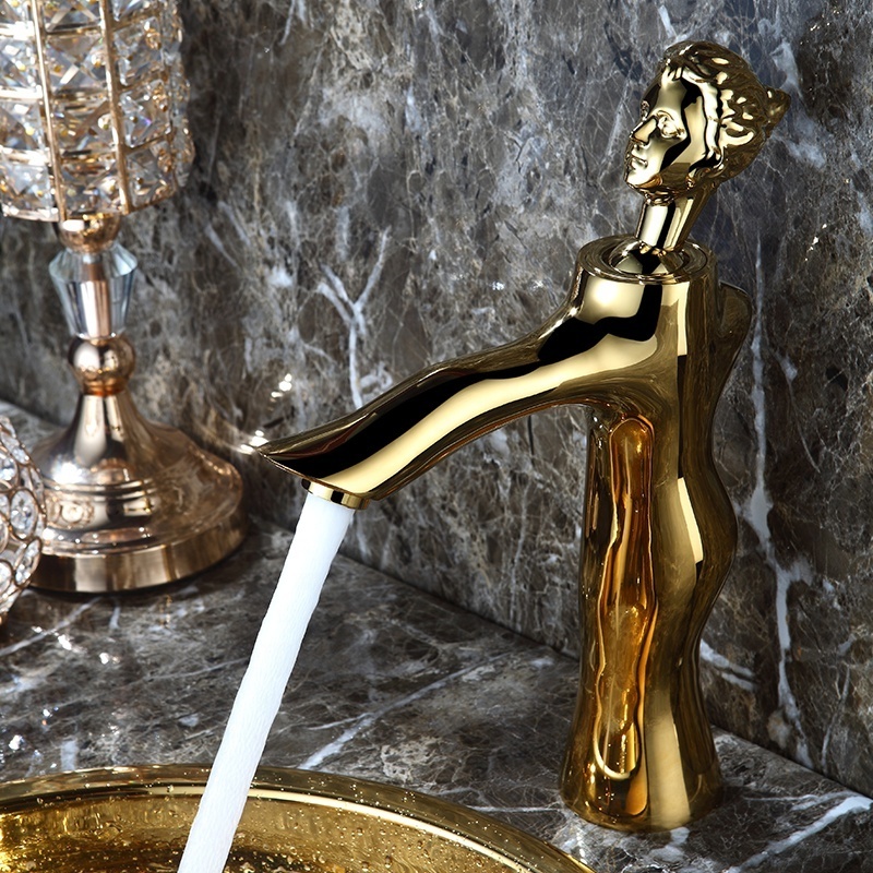 Low Price Brush Gold Copper Bathroom Basin Luxury Faucet