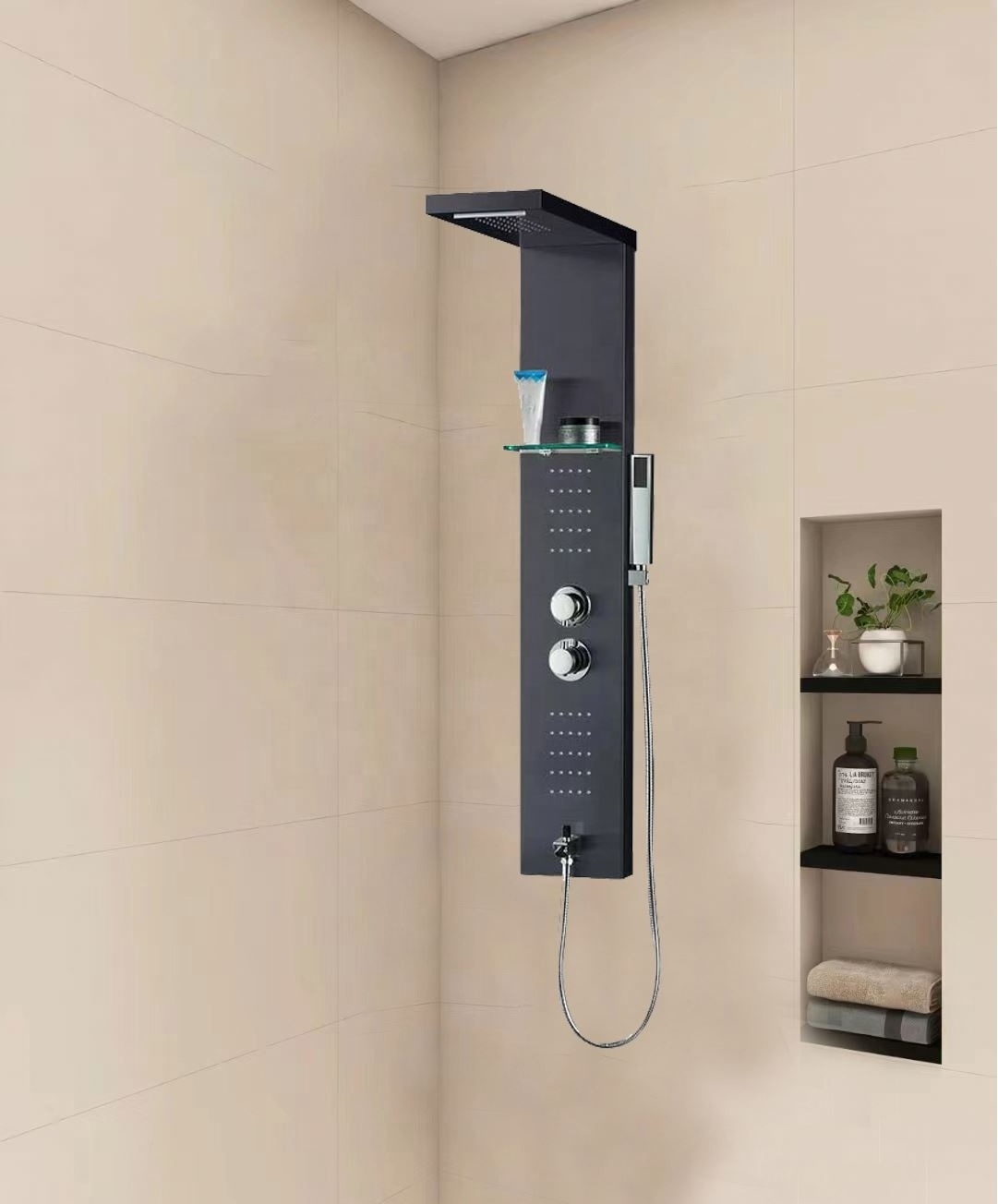 Good Selling Mount Shower System Concealed Panel Black Nepal Hidden Rain Shower Set Wall Electric Faucets