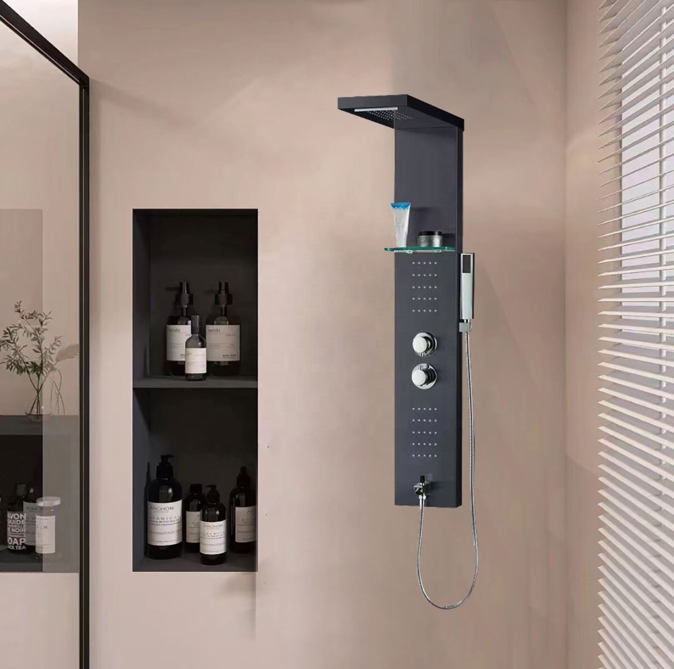 Good Selling Mount Shower System Concealed Panel Black Nepal Hidden Rain Shower Set Wall Electric Faucets