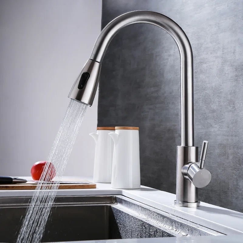 New Wash Kitchen Sink Faucets Mixer Kitchen Bib Taps sus304 Modern Faucet with Pull Down Sprayer Single Handle