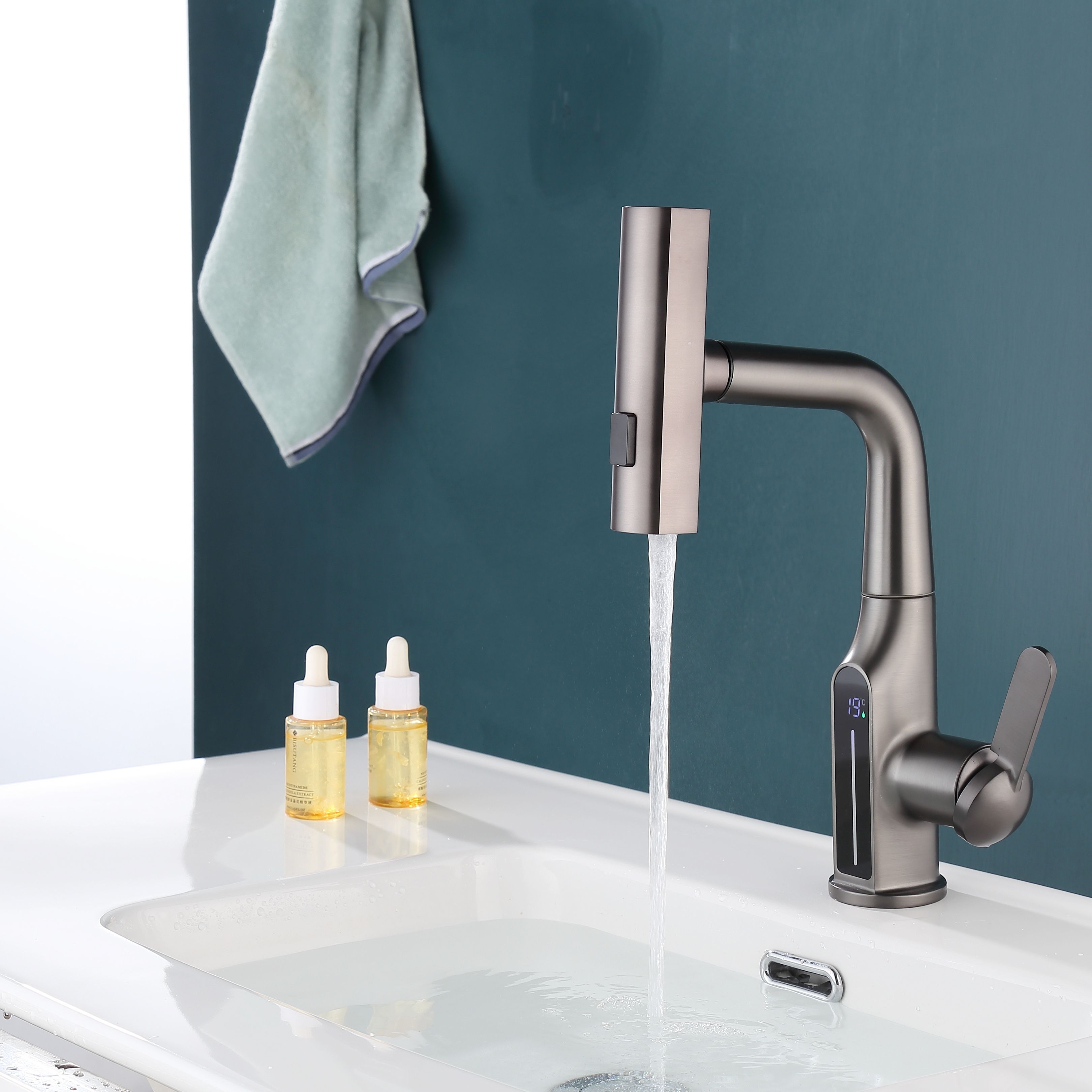 Smart Digital Display Pull Out Kitchen Faucet Chrome Brass Multifunctional Sink Mixers Bathroom Kitchen Pull Down Sink Faucets