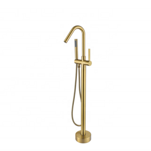 Factory Wholesale Single Handle Round Brass Hot and Cold Floor Standing Bathtub Faucet Gold Shower