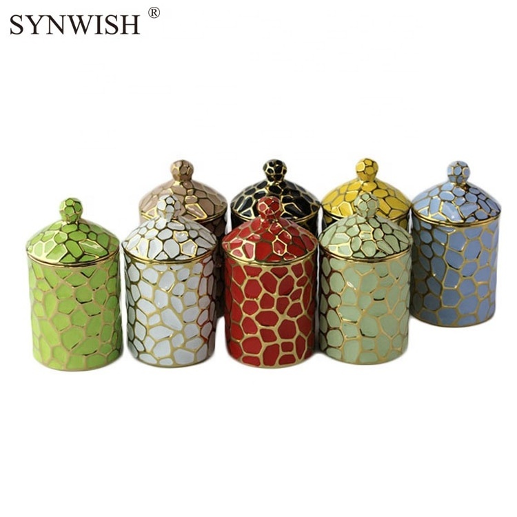 Synwish Custom Printed Candle Jars in Bulk Sublimation Gold Candle Jar Vessel Holder with Lid Storage Jars