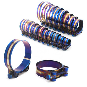 SYPES Stainless Steel T-Bolt Hose Clip 1" to 4.4" 26mm to 113mm Clamp Kit Adjustable Universal Titanium Blue Clamps Pipe