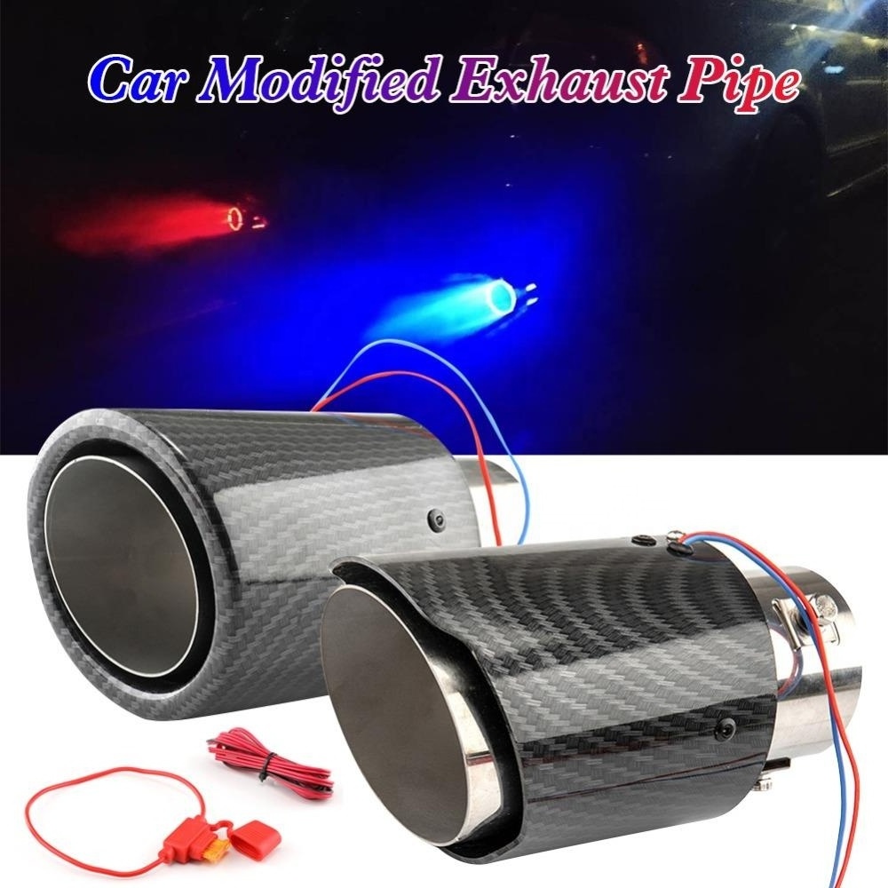 SYPES Universal High Performance Carbon Fiber Led Red Blue Light Fashion Led Exhaust Muffler Tips Exhaust Pipe Tail Tip