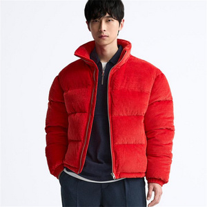 Extremely Popular Stand-up Collar Long Sleeves Short Jacket Coat Attractive Bright Red Corduroy Fabric Cotton Jacket for Men