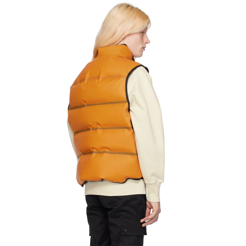 OEM Custom Waterproof Down-filled Bonded Polyurethane Vest High Quality Thermo-reactive Technology Orange Down Vest for Men