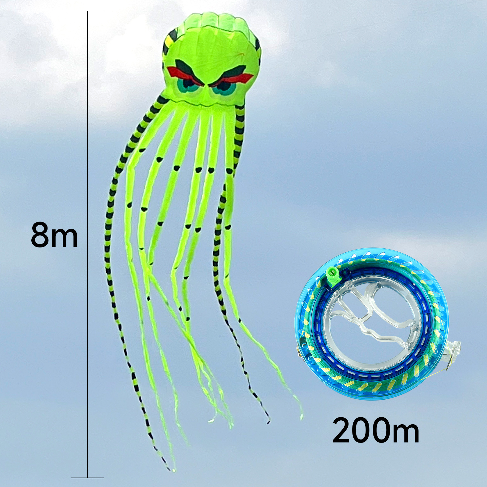 Octopus Soft Kite New 3D 8M Kite Outdoor Flying High Power Kite Easy To Fly Equipped With A 200 Meter String Wheel