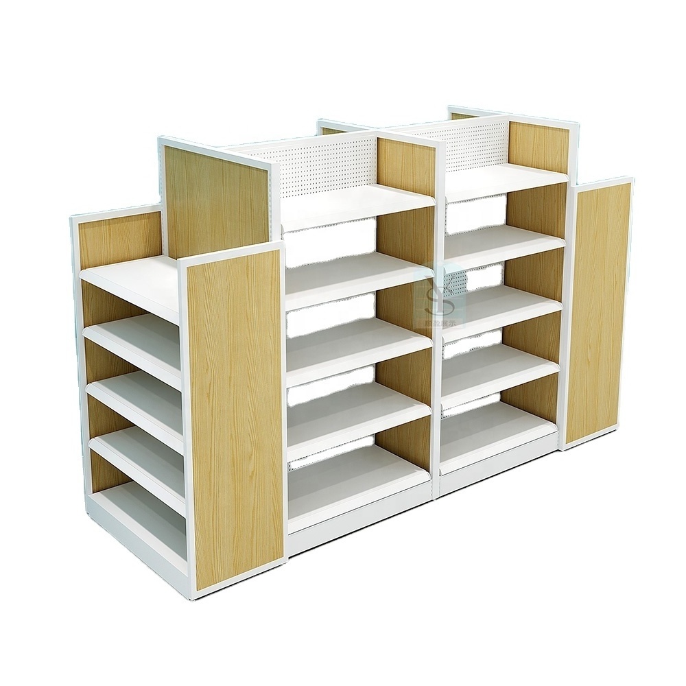 Custom Modern The Whole Shop Decoration Supermarket Snacks Fixtures Shelf Wood Display Racks Shelves